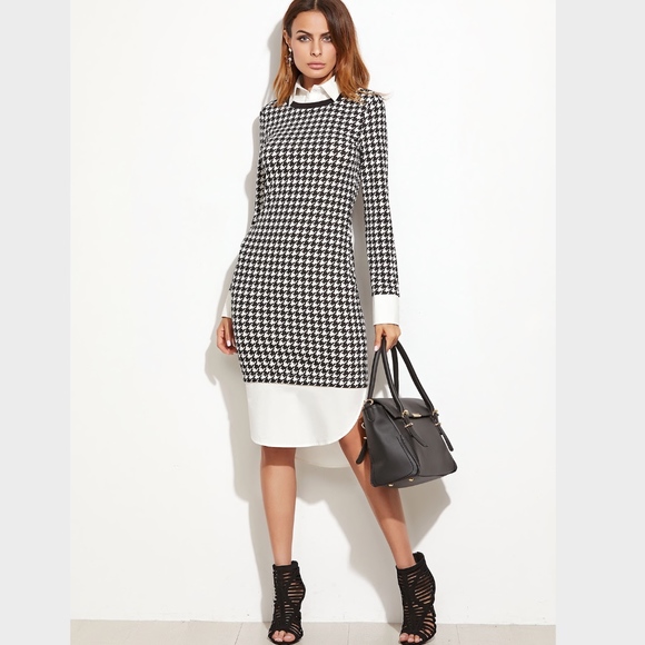 Rouge! Dresses & Skirts - New! Houndstooth Contrast Curved Hem Shirt Dress